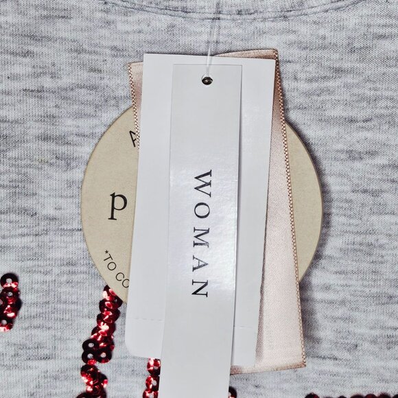 Philosophy Woman Feliz Navidad Sequin Graphic Gray Sweatshirt 2X Side Slits Ragl - Picture 7 of 8